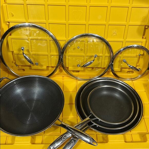 HEXCLAD 7 Piece Nonstick Stainless Steel Frying Pan Set 8 10 12" Lids Wok M $600 - Picture 2 of 10